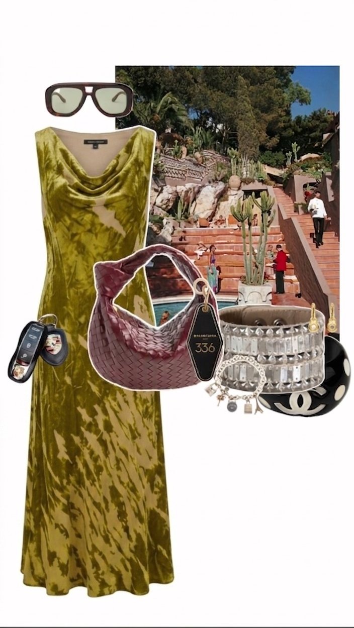 velvet dress styled with sunglasses